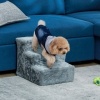 Afbeelding van PawHut 3-traps honden- en katentrap voor bed en bank, tot 5 kg, pluche, lichtgrijs