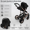 Afbeelding van KIDUKU 3-in-1 combi-kinderwagen zwart/goud met buggy, autostoeltje en regenhoes, inklapbaar