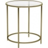 Afbeelding van Vasagle - Glazen Bijzettafel - 50 cm - Ronde Koffietafel - Goudkleurig Frame