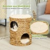 Afbeelding van PawHut Kratztonne 50 cm - Katzentoren met 2 holen en kussen, waterhyacint, voor katten tot 3,5 kg, l