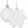 Afbeelding van Set van 100 kerstballen - plastic - mat en glanzend - met glitters - 10 ontwerpen - wit