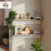 Afbeelding van HOMCOM Set van 2 Zwevende Wandplanken, Wit en Natuurhout, 80 x 16,5 x 20 cm