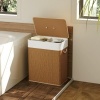 Afbeelding van HOMCOM Bamboe wasmand met deksel, 2 vakken, 100 l, bruin, met touwgrepen en uitneembare zak
