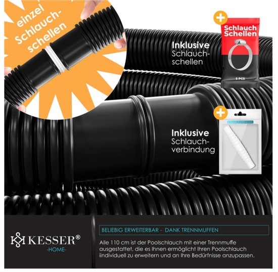 poolomio® Zonneslang met een diameter van 38 mm als zwembadverwarming, zwembadslang voor zonneverwarming, zonnematten en warmtepompen, uv- en waterdichte zwembadslang