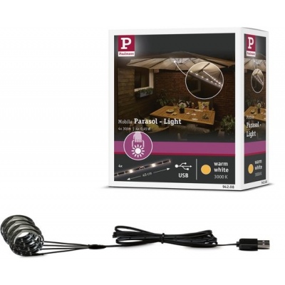 Foto van USB LED Strip Parasolverlichting Basisset 4x40cm 3000K 4x30lm Zwart