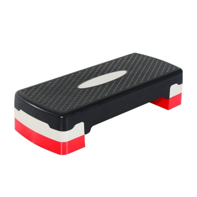 Foto van HOMCOM Verstelbare Aerobic Stepper met Antislip Oppervlak - Rood/Zwart/Grijs 68 x 29 x 15 cm