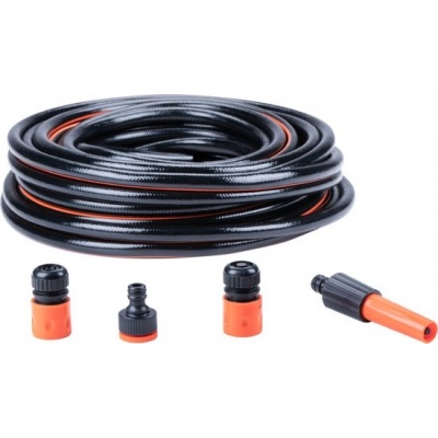 Foto van BLACK+DECKER Tuinslang met Koppelingen - 20 Meter - 5 Stuks - Max. 6Bar - PVC - Zwart/Oranje
