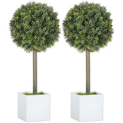 Foto van HOMCOM Set van 2 UV-bestendige kunstbuxusballen, 45 cm, moderne decoratie voor binnen en buiten