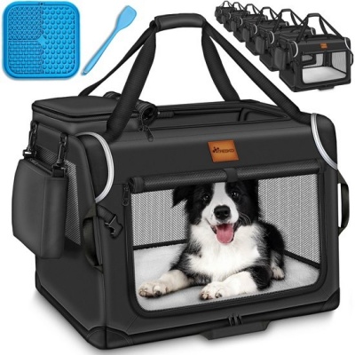 Foto van TRESKO® Opvouwbare hondenbox met likmat en spatel, XXL, 92 x 63 x 63 cm, zwart