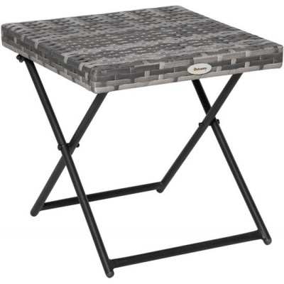 Foto van Outsunny Bijzettafel van staal en polyrattan - 40x40x40 cm - Grijs