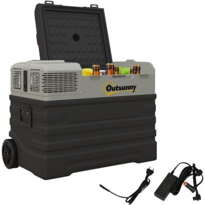 Foto van Outsunny Koelbox met Compressor, Kunststof en Staal - 69L x 43B x 54H cm - Zwart