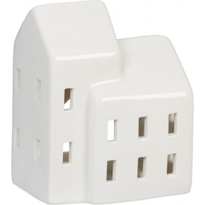 Foto van Witte waxinelichthouder huisje voor 1 theelichtje - 9,5 x 7,5 x 6 cm - Tafeldecoratie