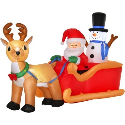 Foto van HOMCOM Opblaasbare Kerstman op Slee 200x80x128 cm Rood/Geel