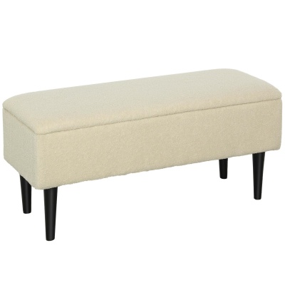Foto van HOMCOM Opbergzitbank met opklapbaar deksel, fluweel, crème, 95 x 38 x 45 cm