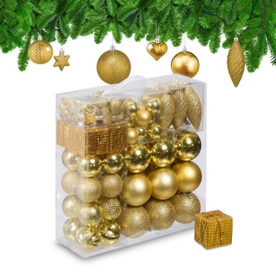 Foto van Kerstballen set van 110 met slinger - onbreekbaar plastic - goud