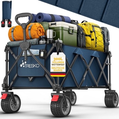 Foto van TRESKO® Opvouwbare Bolderwagen 300L met Rem | Inklapbare Handwagen 150kg met Rubber Banden