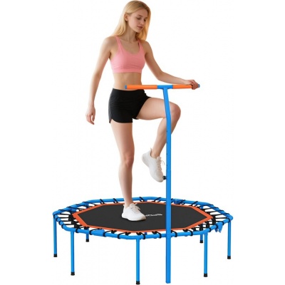 Foto van SPORTNOW Fitness Trampoline Staal, Kunststof 128L x 120B x 98-126H cm Zwart en Blauw