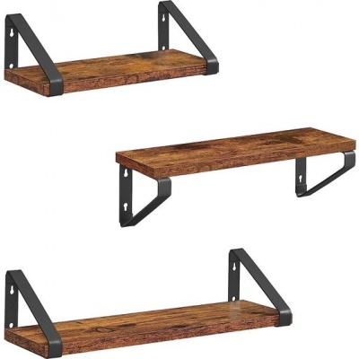 Foto van Set van 3 industriële wandplanken - Houten zwevende planken met zwarte stalen houders
