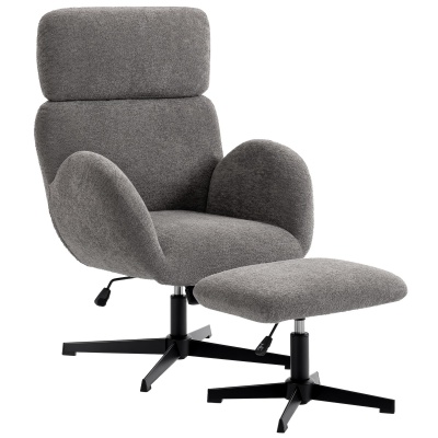 Foto van HOMCOM Relaxfauteuil met Hocker Draaiende Loungestoel met Velours Grijs