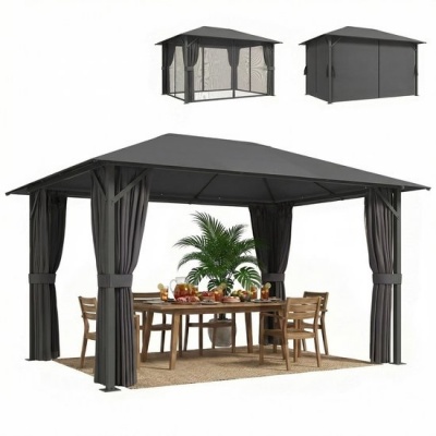 Foto van Outsunny Tuinpaviljoen - Metaal, Polyester - 394L x 294B x 255H cm - Donkergrijs