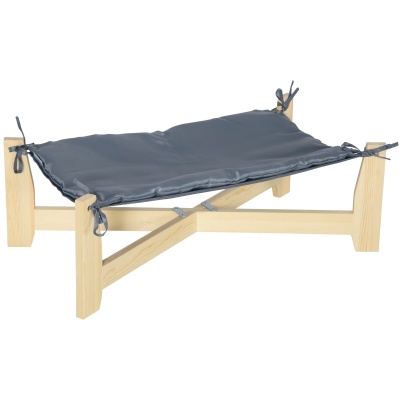 Foto van Pawhut hondenbed met kussen, voor binnen en buiten, 72 x 40 x 25 cm, lichtgrijs dennenhout