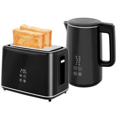 Foto van HOMCOM RVS Waterkoker en Broodrooster Set 1,5L 2200W met Automatische Uitschakeling, Zwart