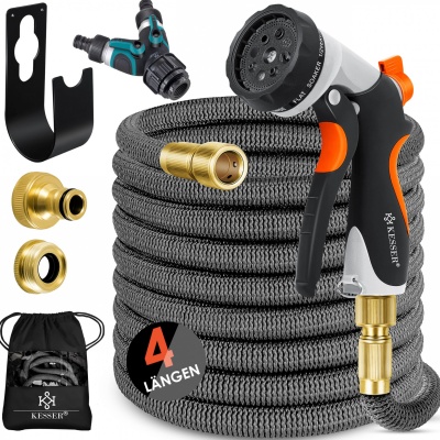 Foto van KESSER® Premium flexibele tuinslang, uitgerekt, met wandhouder, flexibele waterslang met 3-voudige l