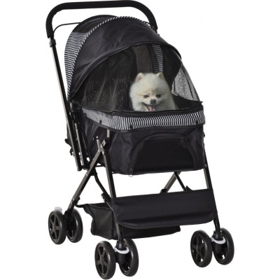 Foto van PawHut Hondentrolley voor kleine honden en katten - Zwart 76,5 x 52 x 95 cm