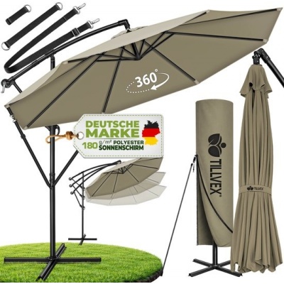 Foto van Tillvex Parasol Ø 300 cm met zwengel, hoes en windbescherming - Waterdicht en UV-bestendig
