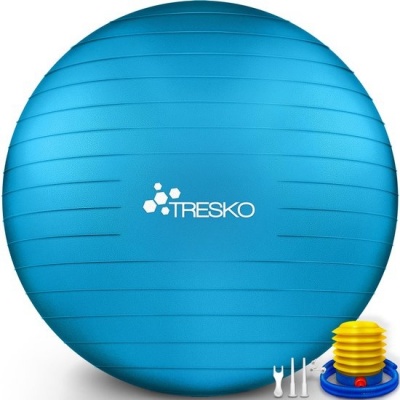 Foto van TRESKO® anti-burst gymnastiekbal 85 cm (blauw) met luchtpomp, tot 300 kg, voor lengte vanaf 185 cm