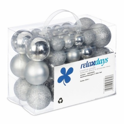 Foto van Set van 50 onbreekbare kerstballen - plastic - zilver - ∅ 3, 4 & 6 cm