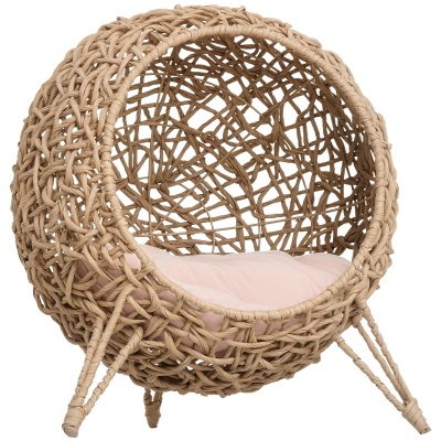 Foto van PawHut kattenhuis met kussen, verhoogde poten, PVC-rotan, Ø 52 x 58 cm