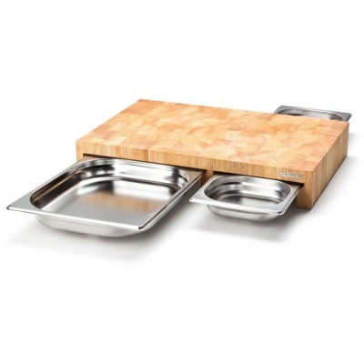 Foto van Continenta Gummibaum Snijplank met 3 RVS lades - 50 x 32 cm
