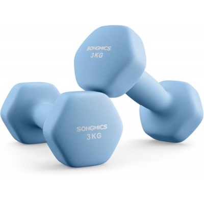 Foto van SONGMICS SYL906QZ01 - Set van 2 hexagonale vinyl dumbbells van 3 kg voor thuis en sportschool