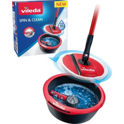 Foto van Vileda Spin&Clean - Mopset - Altijd schoon pad - Plooibare microvezel kop 2in1