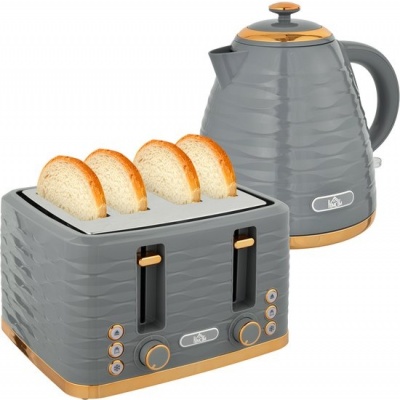 Foto van HOMCOM Kocher Toaster Set Kunststof, Staal - 24,1L x 19,5B x 23,2H cm - Grijs