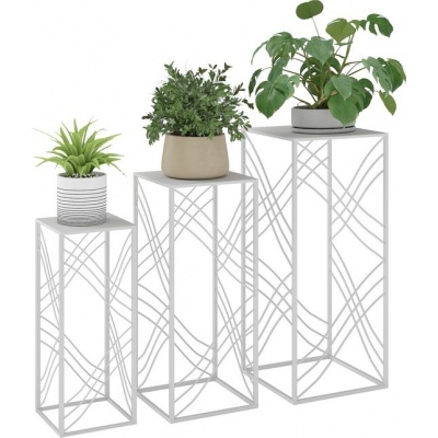 Foto van Outsunny Plantenstandaard set - Metaal - 30x30x70 cm - Wit