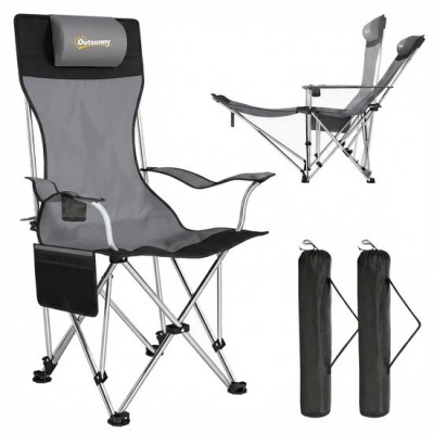 Foto van Outsunny Liggende Campingstoel - Metaal, Oxford-stof - 125L x 48B x 90H cm - Grijs