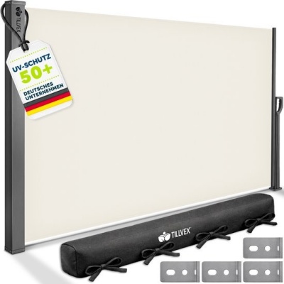 Foto van tillvex® Uitschuifbare Zijluifel 160 x 350 cm met Regenhoes voor Balkon en Tuin