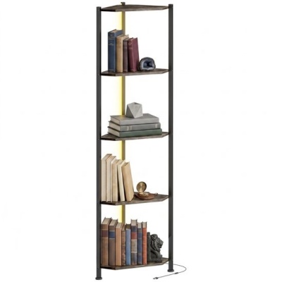 Foto van HOMCOM Boekenplank - Spaanplaat, Staal - 32L x 32B x 147H cm - Rustiek Bruin