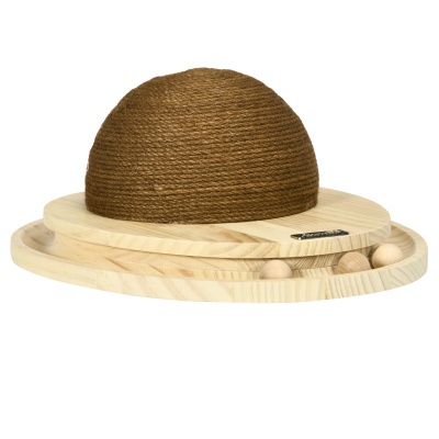 Foto van PawHut Interactief Kratzspeelgoed, 2-in-1 Katten speelgoed met balbaan en krabplank, 39,5 x 32,5 x 1