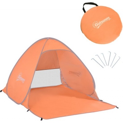 Foto van Outsunny Strandtent Polyester, Staaldraden 200L x 150B x 119H cm Oranje