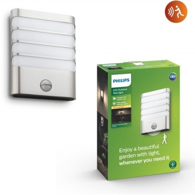 Foto van Philips Raccoon buitenwandlamp met sensor - 1 licht - RVS
