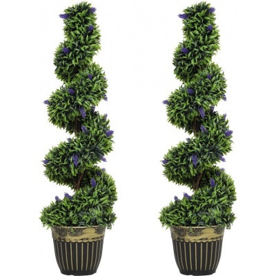 Foto van HOMCOM Kunstmatige Topiaries Kunstplanten PE Ø28 x 115 cm Groen