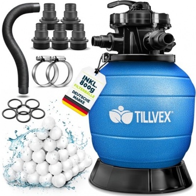Foto van tillvex® Zandfilter voor Zwembad tot 50 M3 zonder Pomp + Filterballen | Inclusief Adapter Ø32-38mm