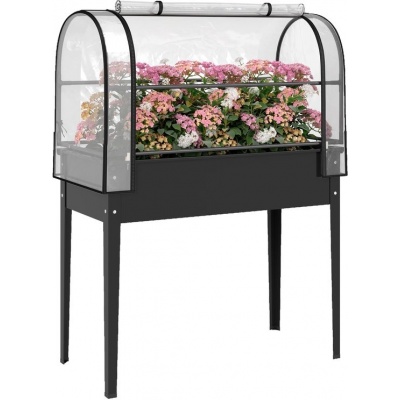 Foto van Outsunny Verhoogde Plantenbak van Kunststof en Metaal - 100L x 49B x 136H cm - Zwart