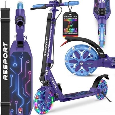 Foto van RE:SPORT® Cityroller voor kinderen en volwassenen met LED, bel en draagband | Opvouwbare scooter met