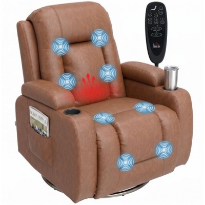 Foto van HOMCOM Massage Relaxfauteuil - Kunstleer - 94L x 85B x 104H cm - Lichtbruin