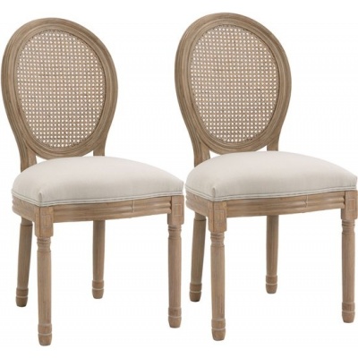 Foto van HOMCOM Eetkamerstoel - Polyester, Rubberhout - 49L x 56B x 96H cm - Crèmewit + Natuurlijk