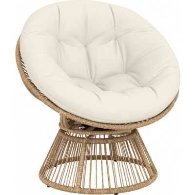 Foto van Outsunny Draaibare Rotanstoel - Crèmewit, 93L x 81B x 87H cm, Staal en PE-rotan